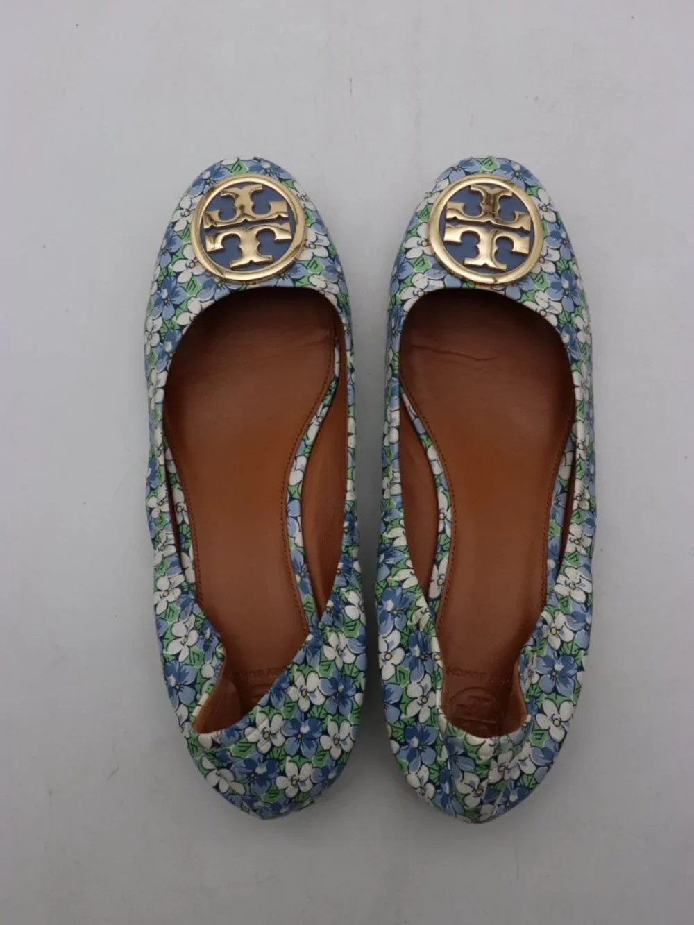 Tory Burch Benton 2 Gold Logo Women's Size 10 M Floral Leather Casual Shoes